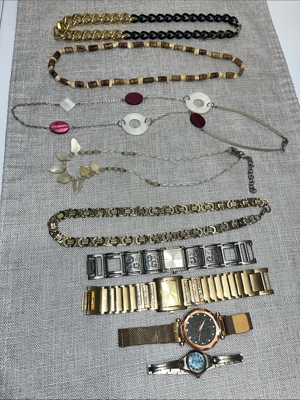 Mixed Fashion Necklaces & Watches Set - Gold, Silver, Pink, Cream